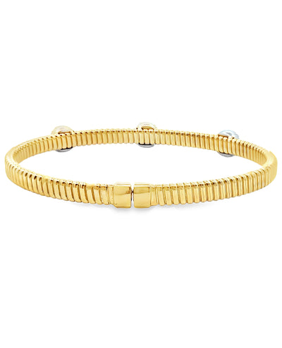 Simon G. LB2759 18K Two Tone Gold Bangle Bracelet with Three Circular Stations of Diamonds