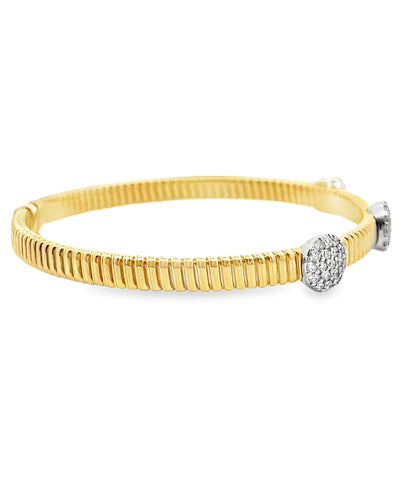 Simon G. LB2759 18K Two Tone Gold Bangle Bracelet with Three Circular Stations of Diamonds