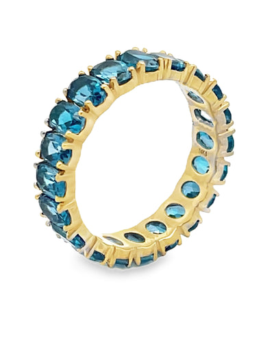 14K Yellow Gold London Blue Topaz Eternity Ring