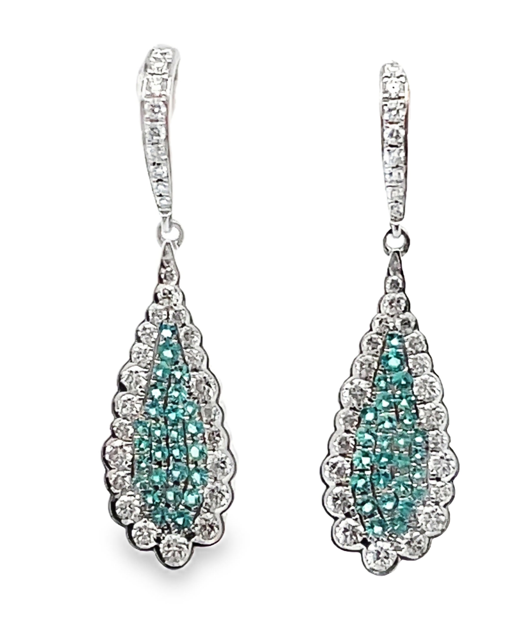 Simon G. LE4030 18K White Gold Diamond and Paraiba Tourmaline Drop Earrings