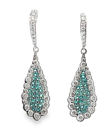 Simon G. LE4030 18K White Gold Diamond and Paraiba Tourmaline Drop Earrings
