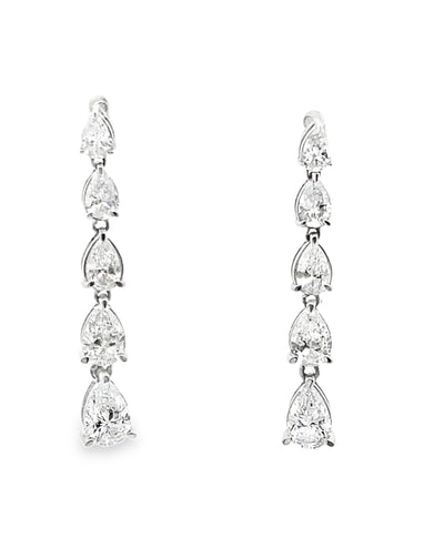 14K White Gold Lab Grown Diamond Graduating Pear Shaped Dangle Drop Earrings