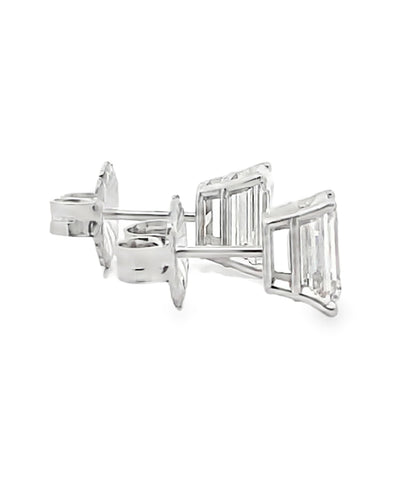 14K White Gold 2.14 ct Emerald Cut Lab Grown Diamond Stud Earrings