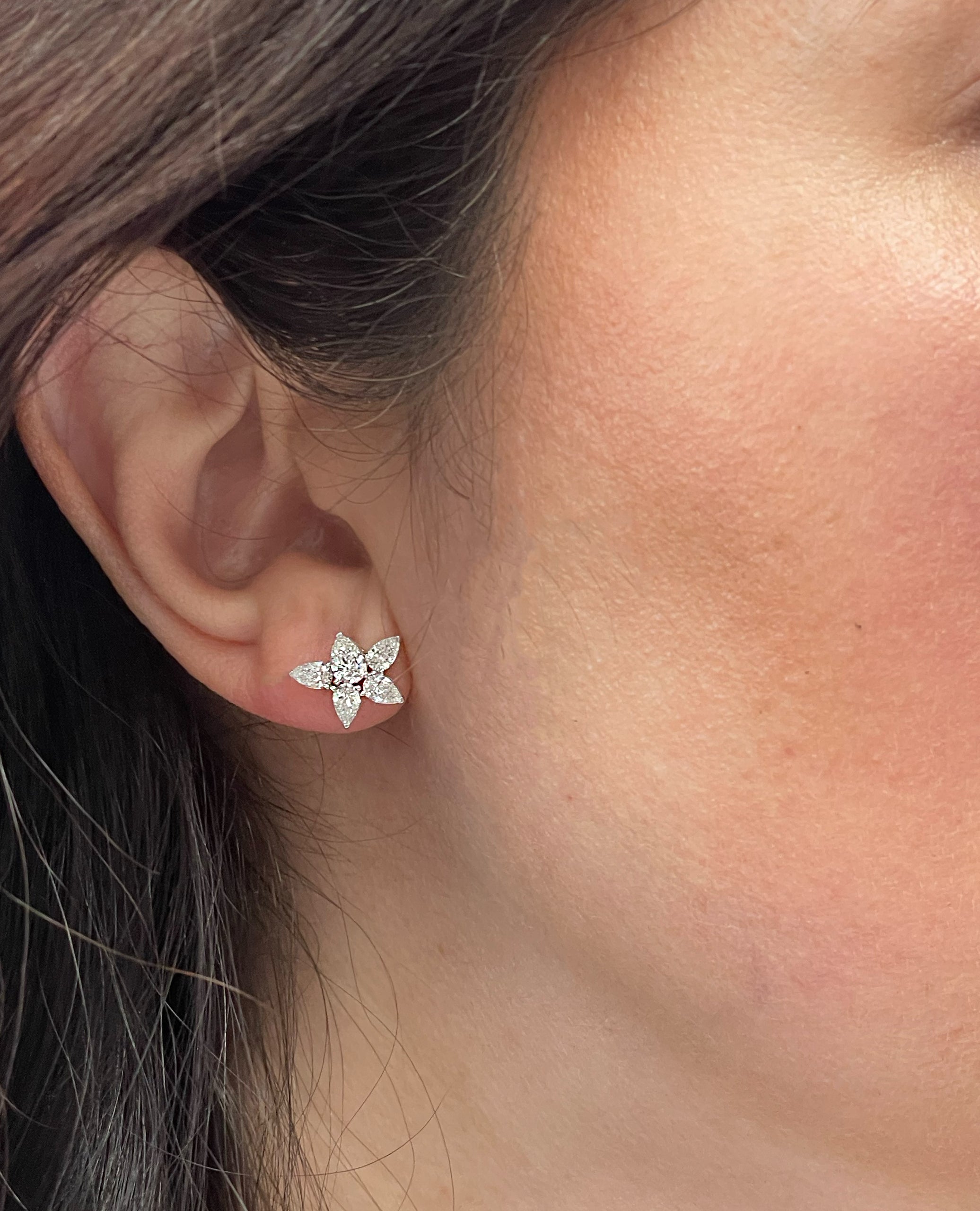 14K White Gold Lab Grown Diamond Flower Earrings