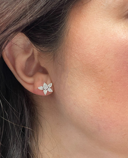14K White Gold Lab Grown Diamond Flower Earrings