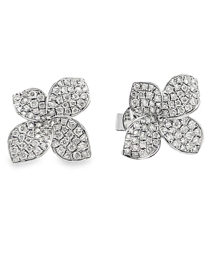 18K White Gold 0.90 Carat Diamond Flower Stud Earrings