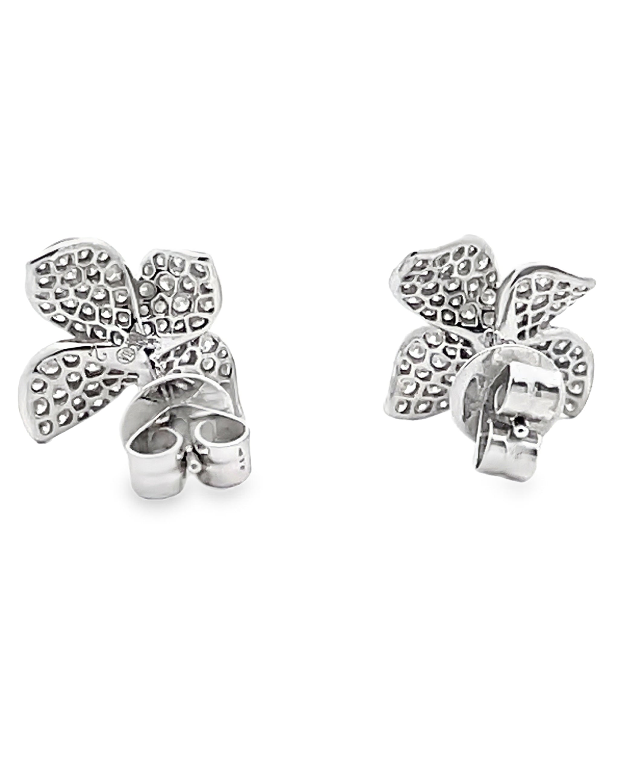 18K White Gold 0.90 Carat Diamond Flower Stud Earrings