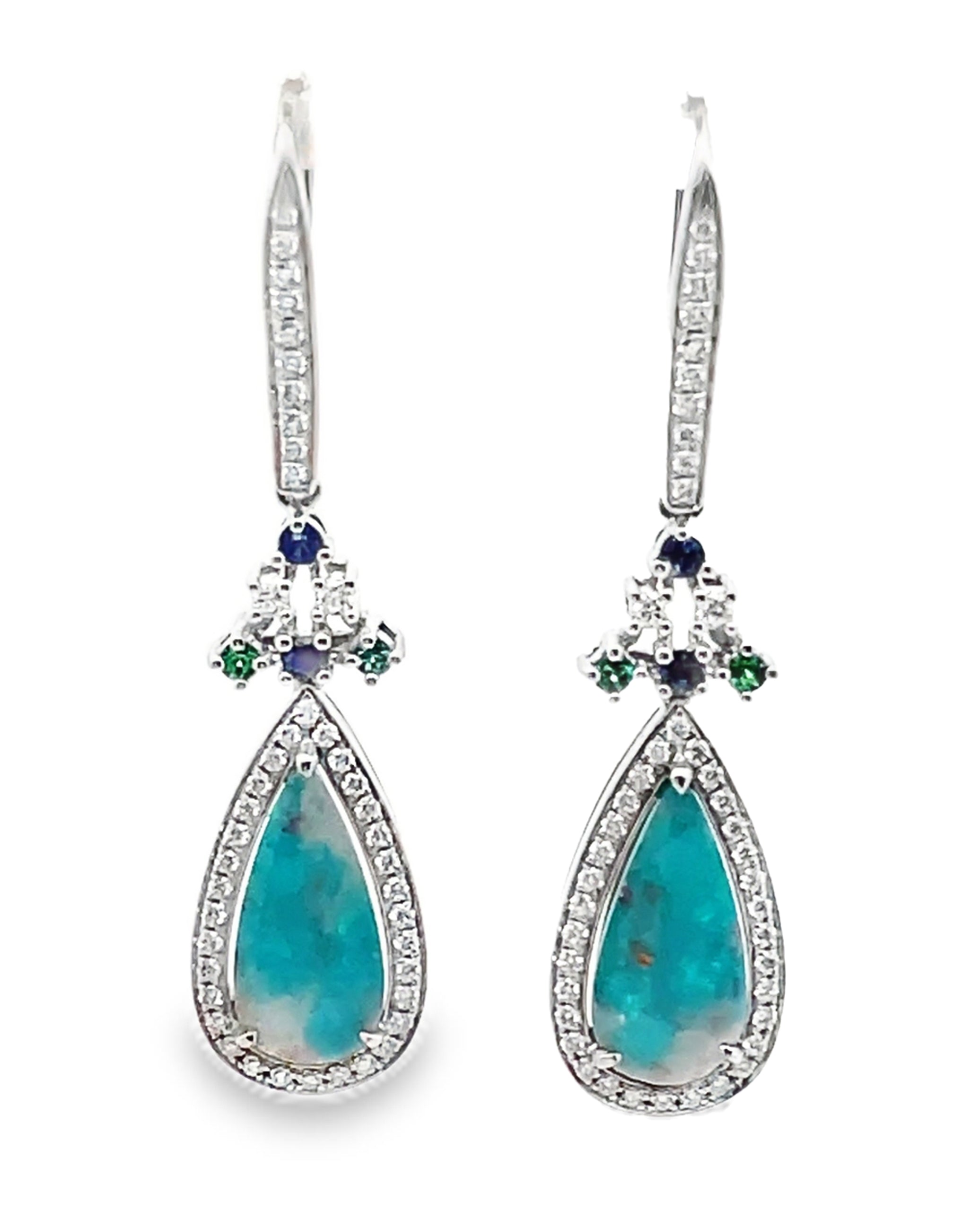 Simon G. LP4373 18K White Gold Dangle Sliced Paraiba & Diamond Earrings