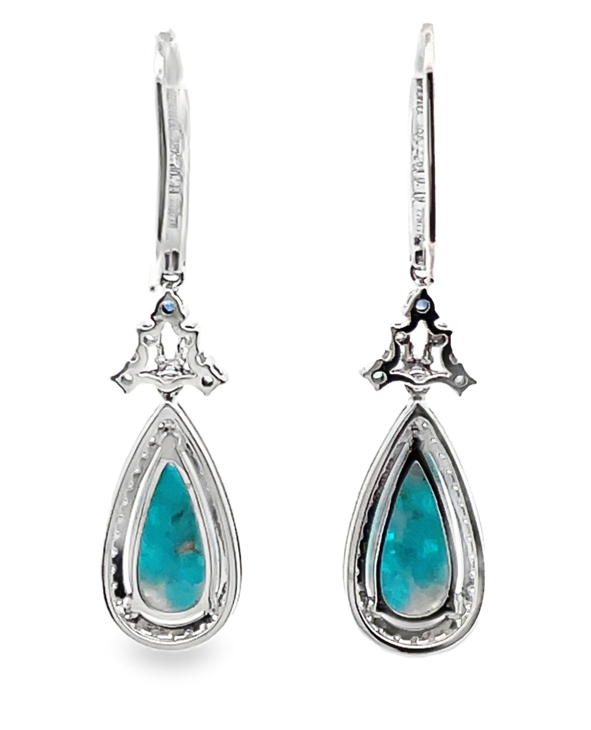 Simon G. LP4373 18K White Gold Dangle Sliced Paraiba & Diamond Earrings