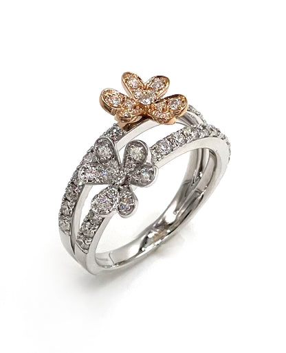 Simon G. LR2568 18K White and Rose Gold Double Flower Ring