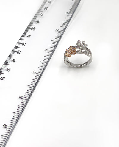 Simon G. LR2568 18K White and Rose Gold Double Flower Ring