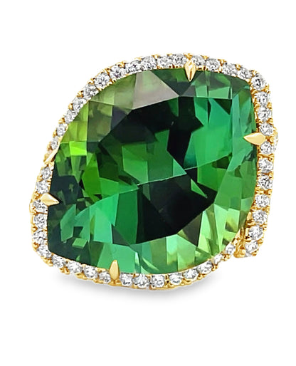 Simon G. LR2742 18K Yellow Gold Green Tourmaline & Diamond Ring