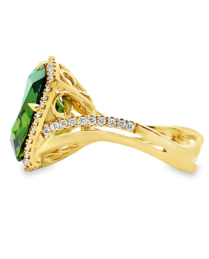 Simon G. LR2742 18K Yellow Gold Green Tourmaline & Diamond Ring