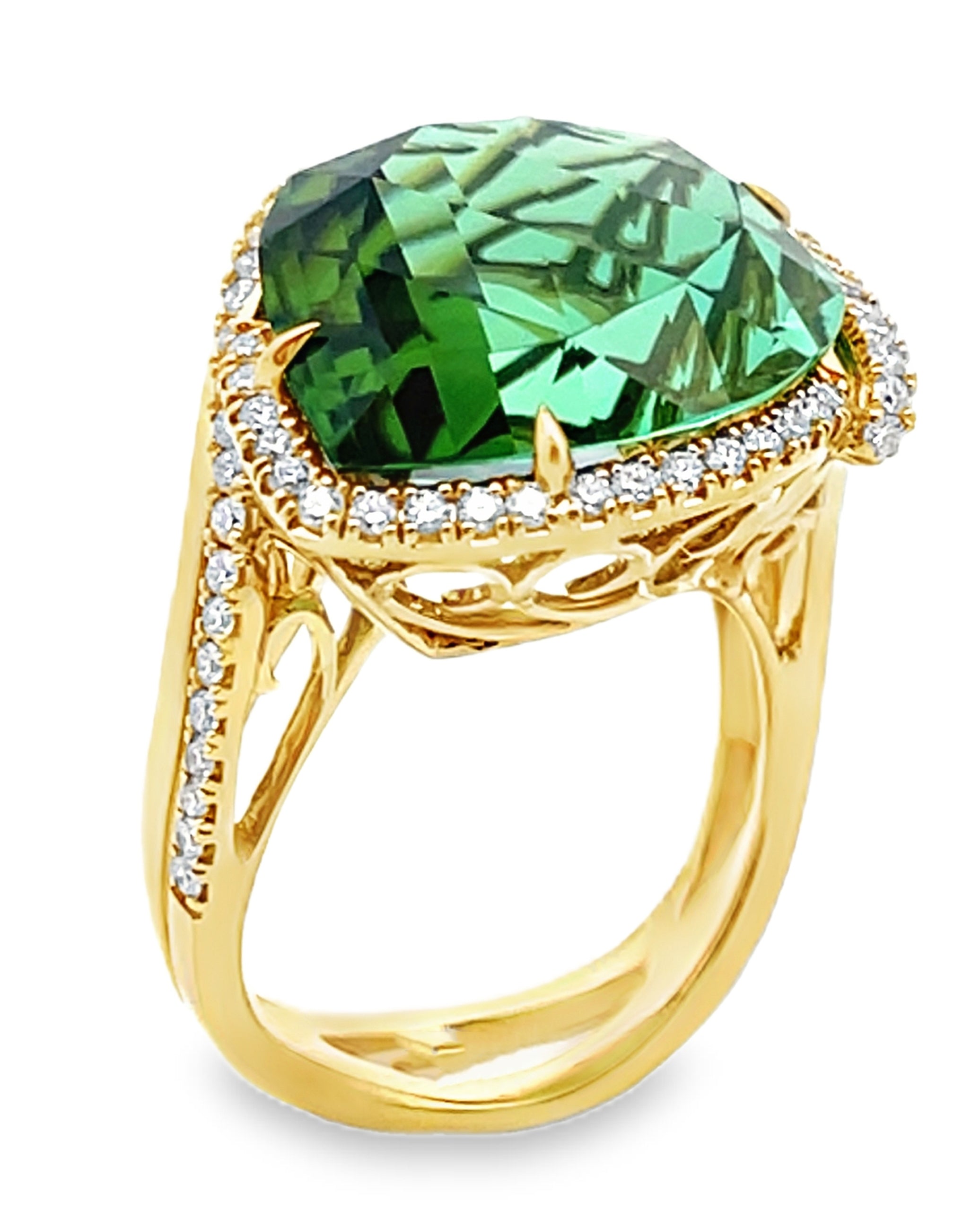 Simon G. LR2742 18K Yellow Gold Green Tourmaline & Diamond Ring
