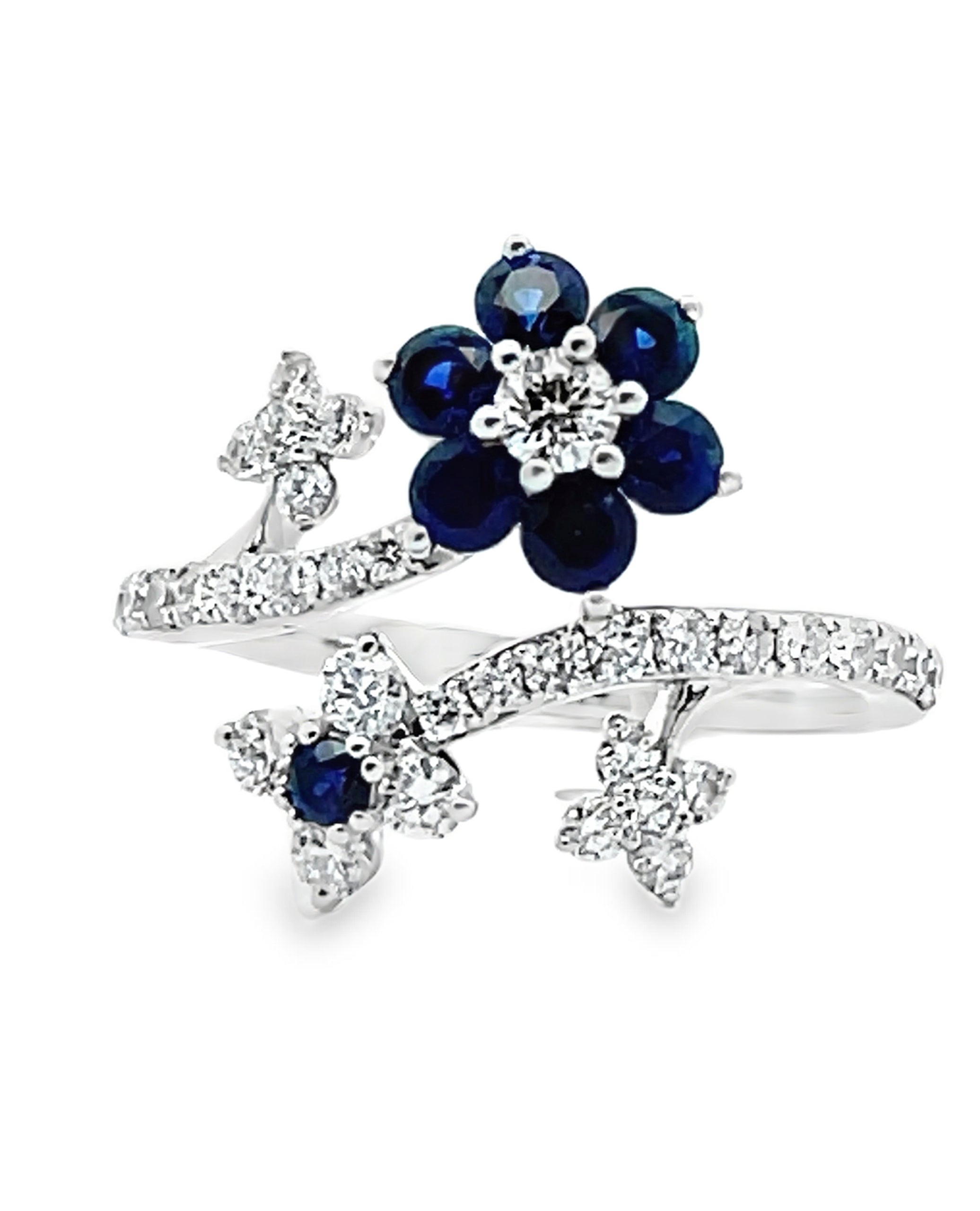 Simon G. LR3117 18K White Gold Sapphire & Diamond Flower Ring