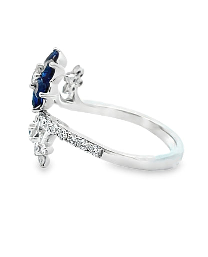 Simon G. LR3117 18K White Gold Sapphire & Diamond Flower Ring