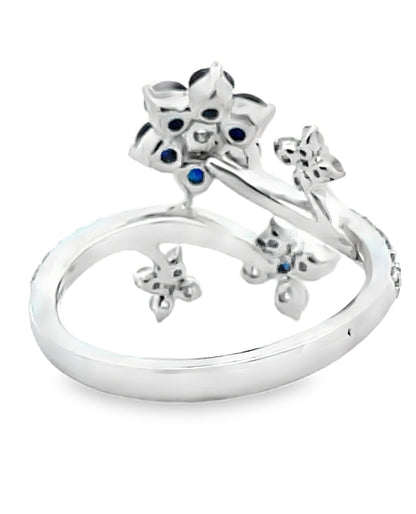Simon G. LR3117 18K White Gold Sapphire & Diamond Flower Ring