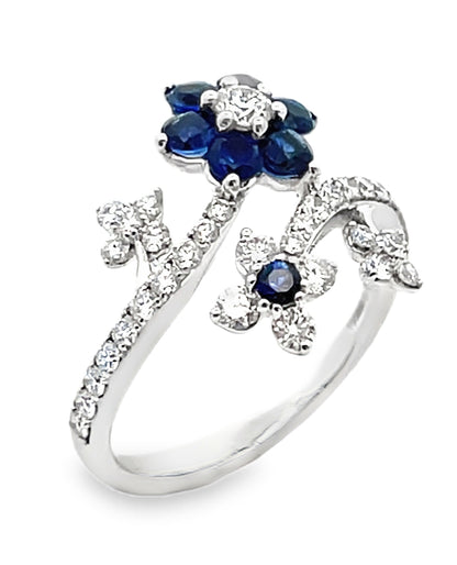 Simon G. LR3117 18K White Gold Sapphire & Diamond Flower Ring