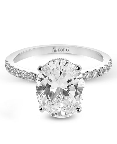 Simon G. LR3295 18K White Gold Oval Hidden Halo Engagement Ring