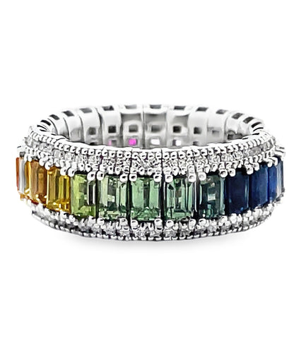 Simon G. LR3321 18K White Gold Multi Color Sapphire Flexible Ring