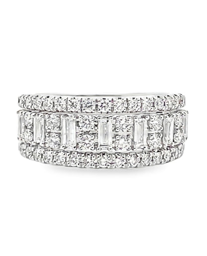 Simon G. LR3394 18K White Gold Baguette & Round Diamond Band