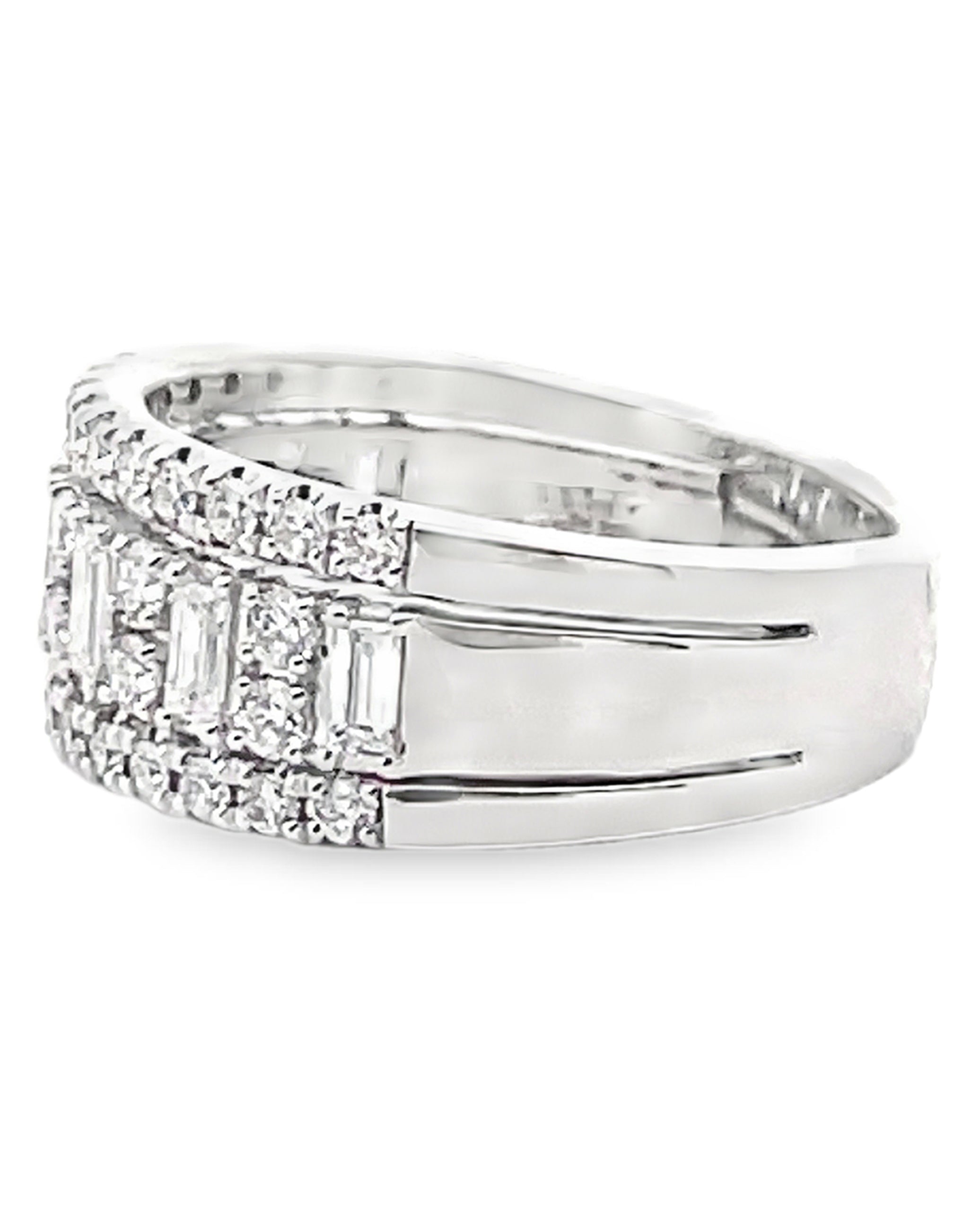 Simon G. LR3394 18K White Gold Baguette & Round Diamond Band