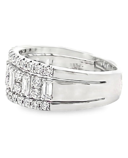 Simon G. LR3394 18K White Gold Baguette & Round Diamond Band
