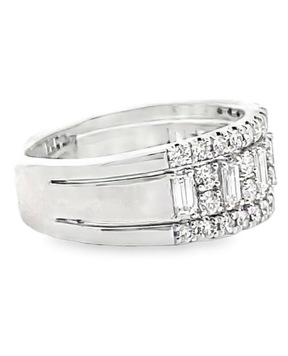 Simon G. LR3394 18K White Gold Baguette & Round Diamond Band