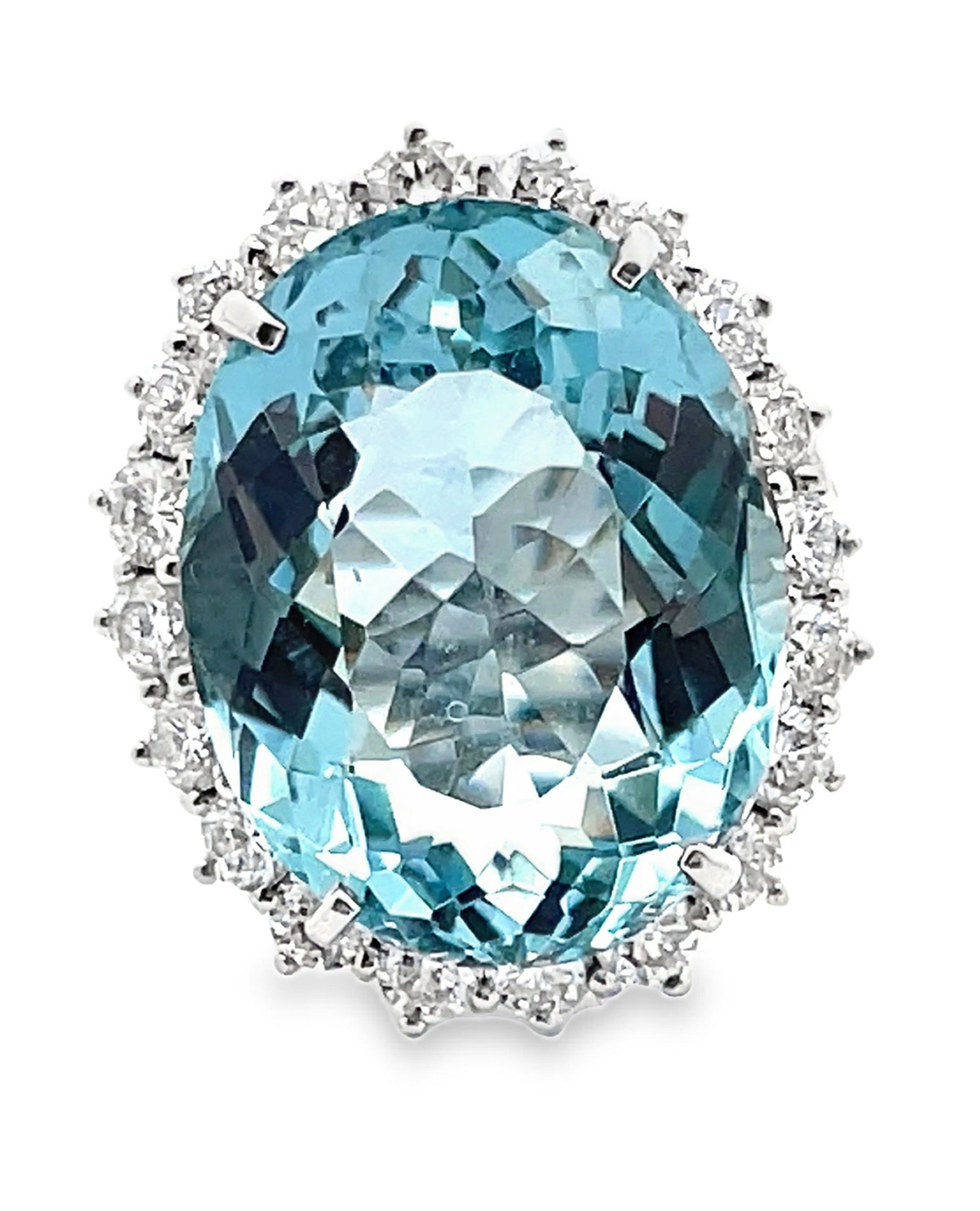 Simon G. LR4139 Platinum Ring with 17.50 Carat Oval Aquamarine & Diamonds