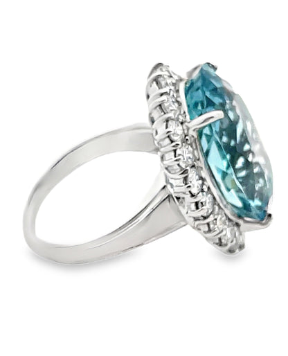 Simon G. LR4139 Platinum Ring with 17.50 Carat Oval Aquamarine & Diamonds