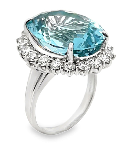Simon G. LR4139 Platinum Ring with 17.50 Carat Oval Aquamarine & Diamonds