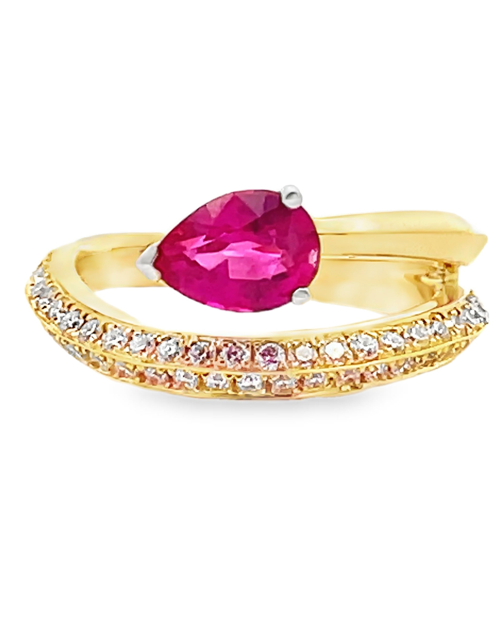 Simon G. LR4222 18K Gold Two Tone Ruby and Diamond Spiral Ring