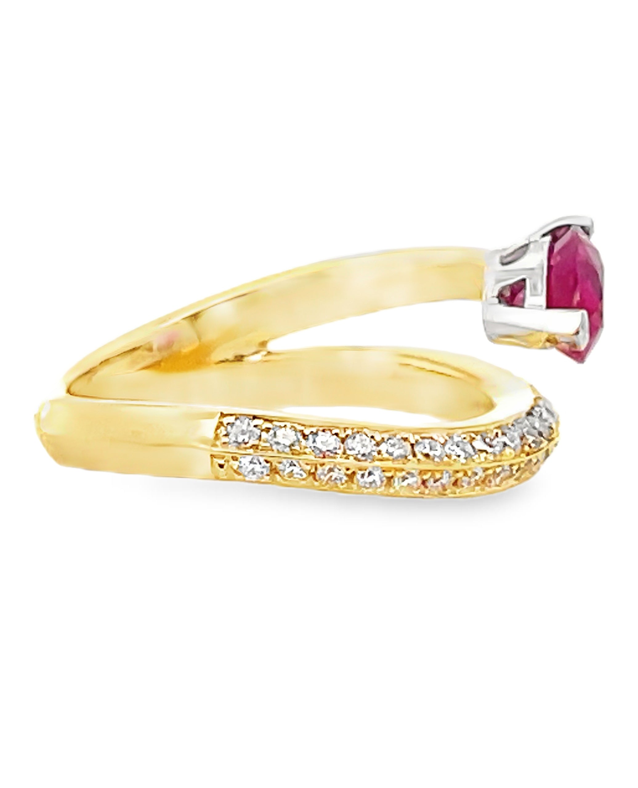 Simon G. LR4222 18K Gold Two Tone Ruby and Diamond Spiral Ring