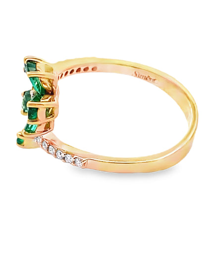 Simon G. LR4840 18K Yellow Gold Emerald Flower Bypass Ring