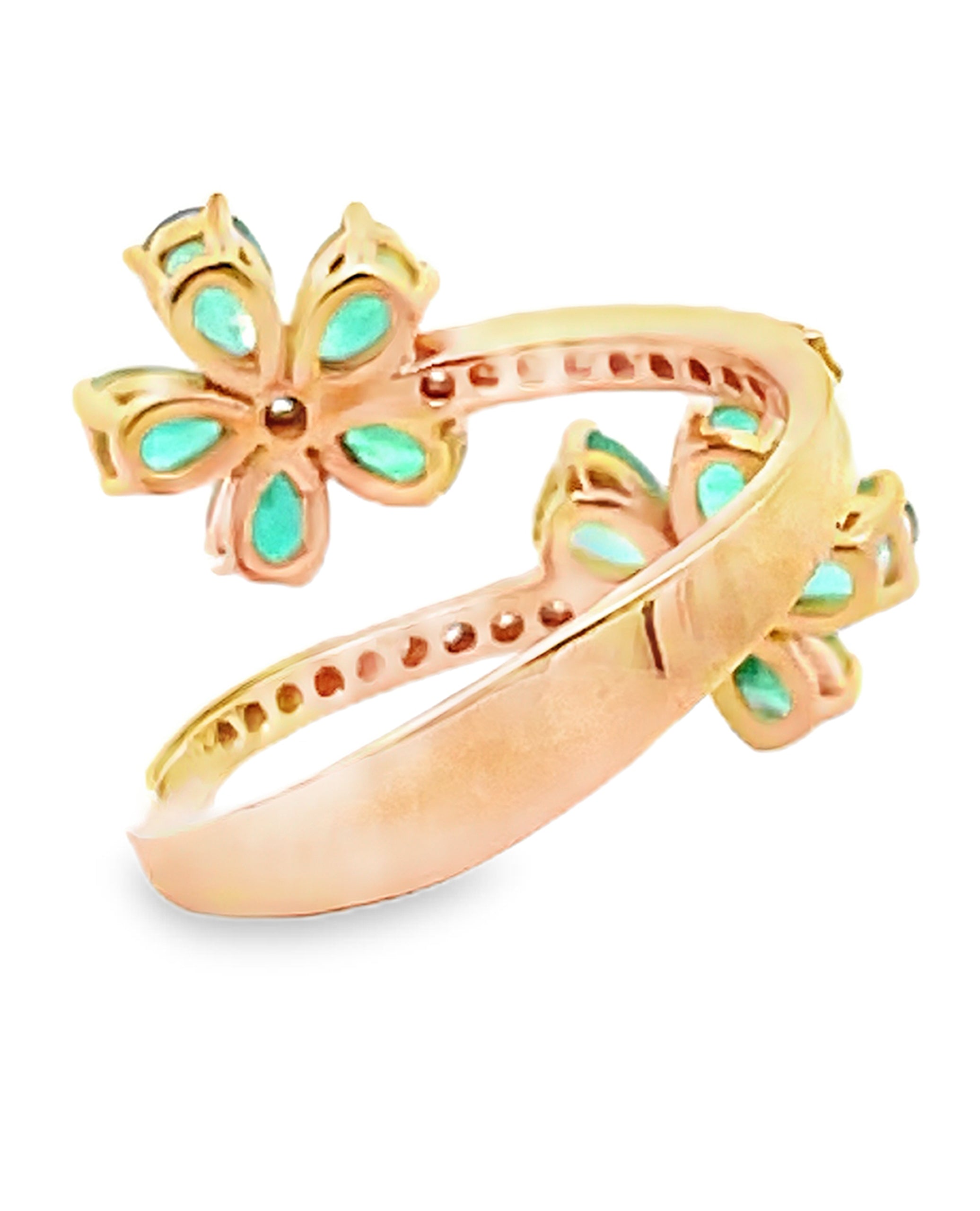 Simon G. LR4840 18K Yellow Gold Emerald Flower Bypass Ring