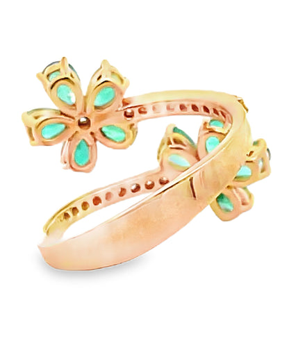 Simon G. LR4840 18K Yellow Gold Emerald Flower Bypass Ring