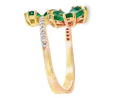 Simon G. LR4840 18K Yellow Gold Emerald Flower Bypass Ring