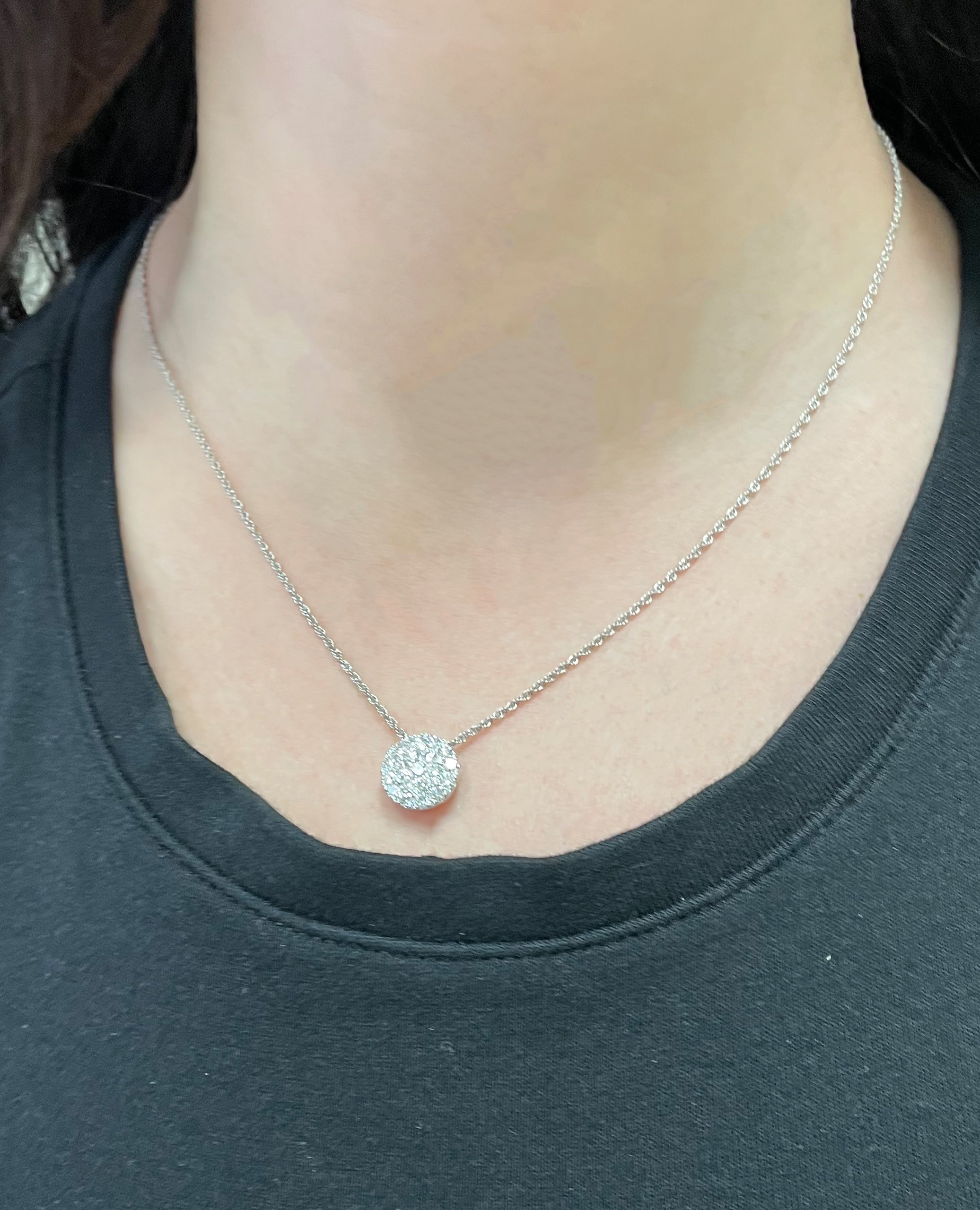 Allison Kaufman 14K White Gold Circular Pendant Necklace with Diamonds 1.00 Carat