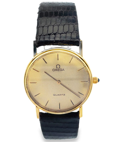 Pre-Owned Omega DeVille 14K Yellow Gold Watch, Round Dial with New Genuine Lizard Band