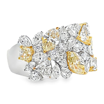 18K Two Tone Fancy Shaped Yellow & White Diamond Ring