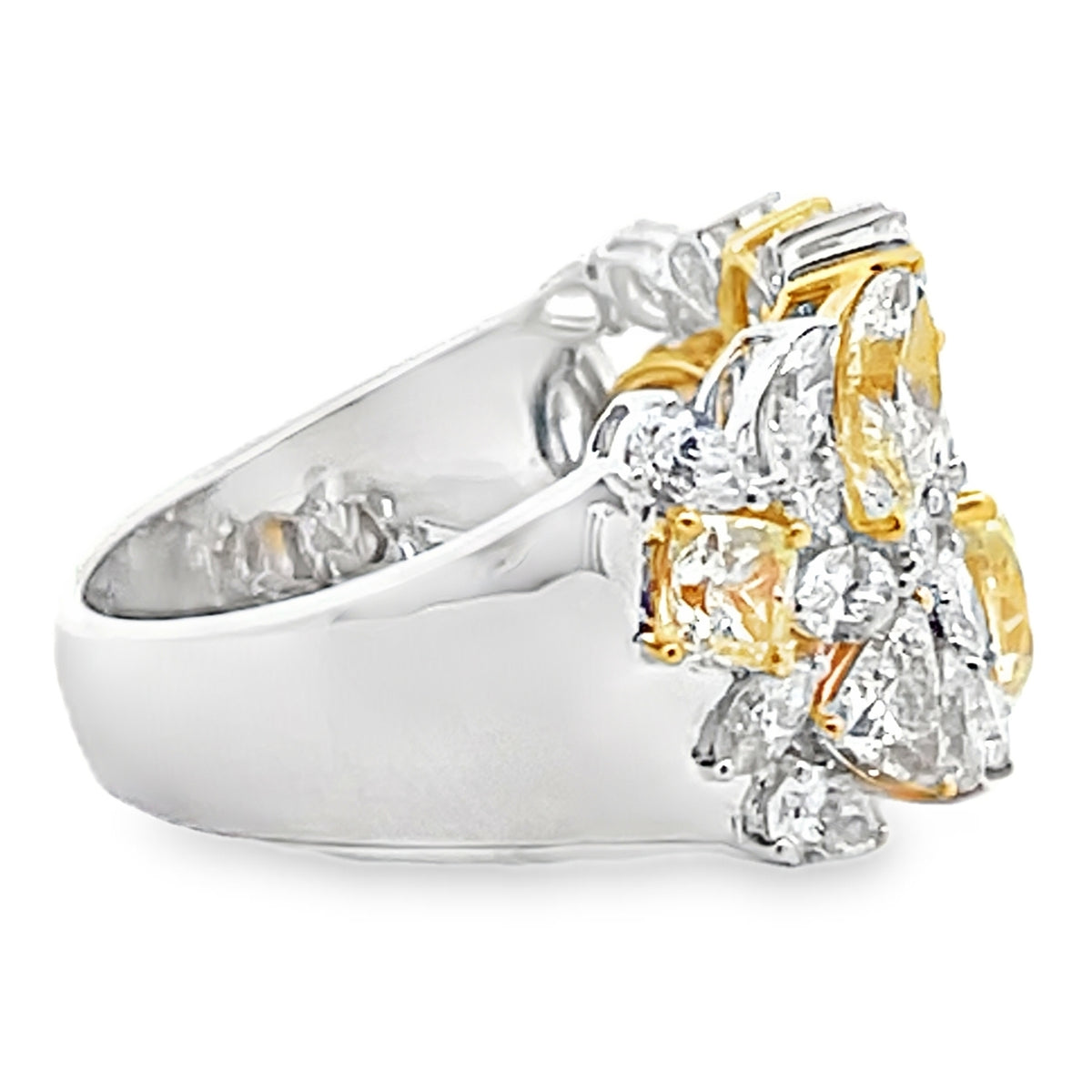18K Two Tone Fancy Shaped Yellow & White Diamond Ring