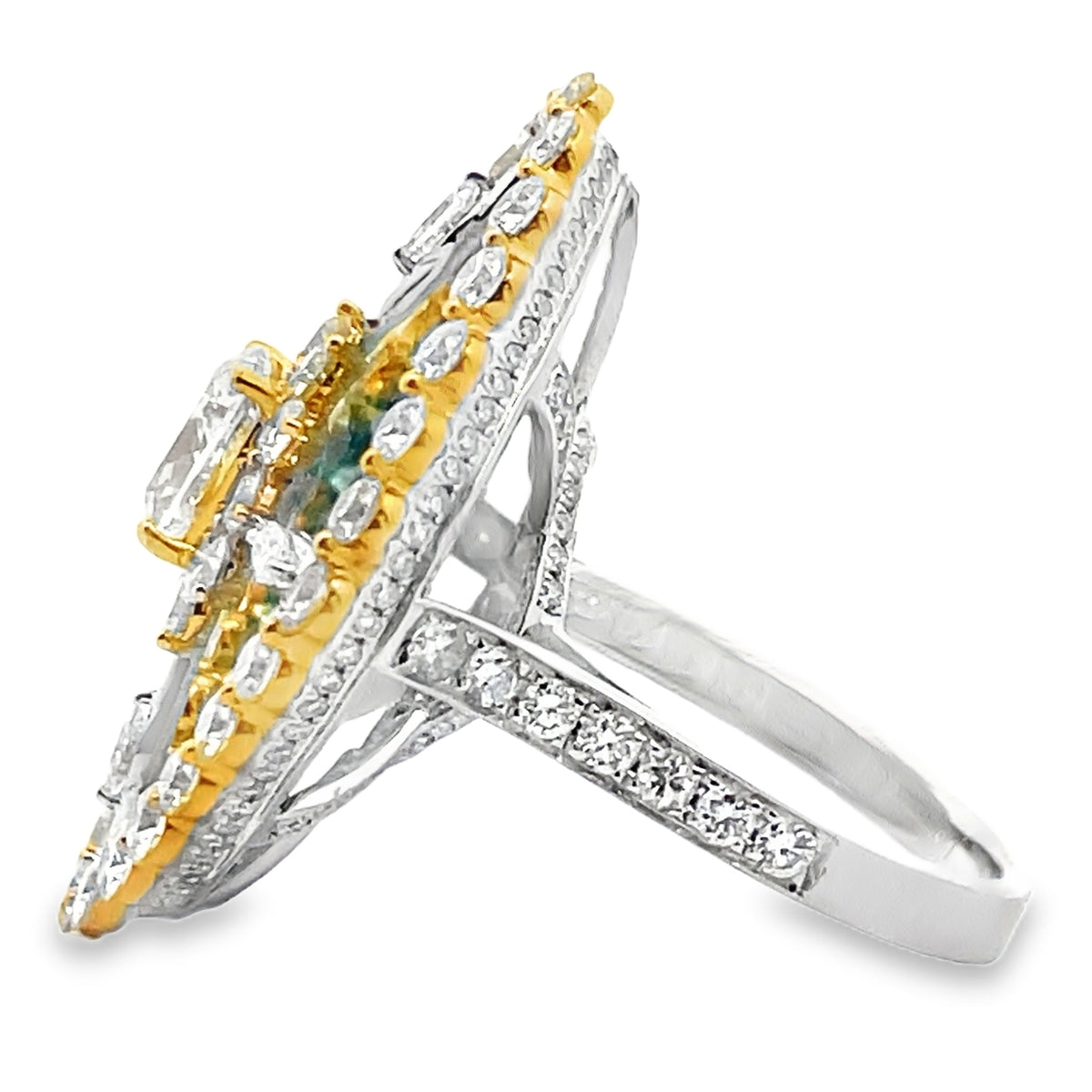 18K Two Tone Gold Diamond & Yellow Diamond Right Hand Fashion Ring 6.44 Carats Total