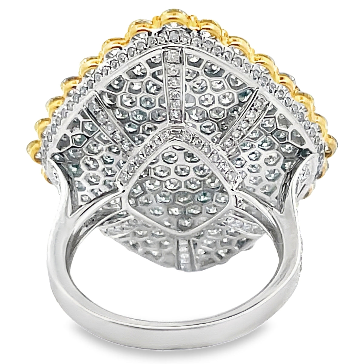18K Two Tone Gold Diamond & Yellow Diamond Right Hand Fashion Ring 6.44 Carats Total