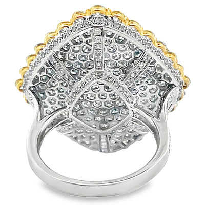 18K Two Tone Gold Diamond & Yellow Diamond Right Hand Fashion Ring 6.44 Carats Total