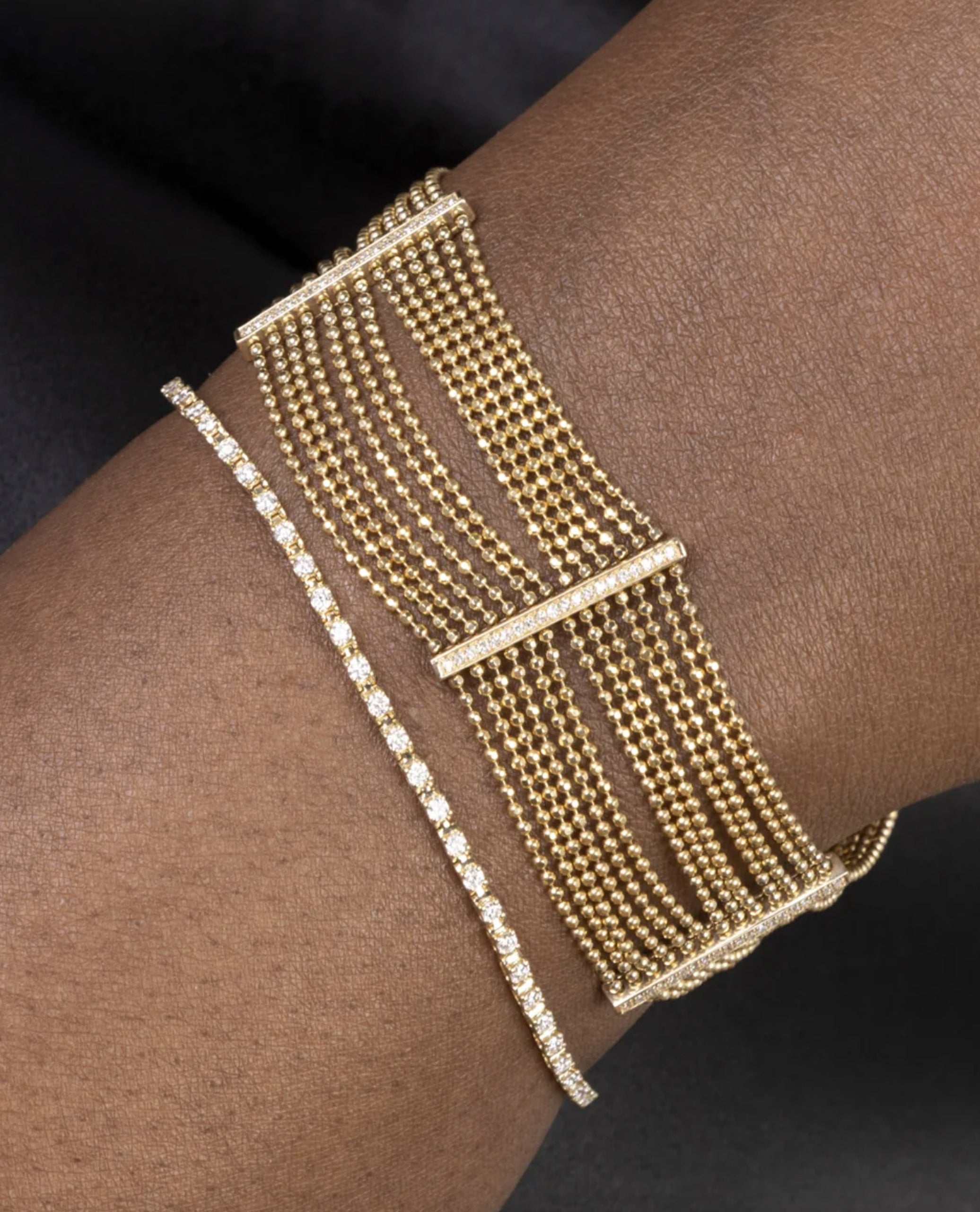 Multi-strand Diamond Bracelet in 14K Yellow Gold, Adjustable with Lobster Lock