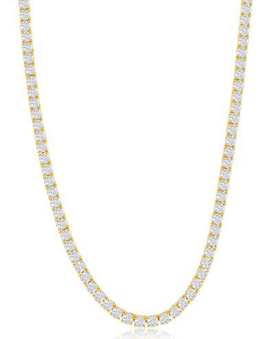 Sterling Silver & Yellow Gold Plated Tennis Necklace with Round Cubic Zirconia