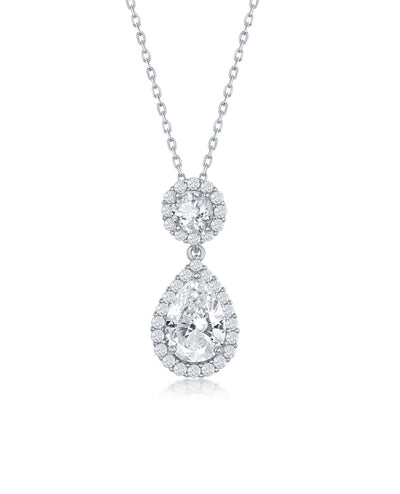 Sterling Silver Round and Pear Shaped CZ Necklace