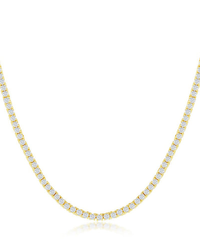 Sterling Silver 2mm CZ Gold Plated Tennis Necklace