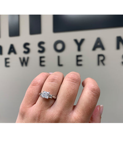 Scott Kay M1164QD10PP Platinum "Crown" Three Stone Engagement Ring for 6 Millimeter Center Princess-Cut Stone