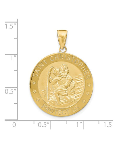 14K Yellow Gold St Christopher Round Medal Charm Pendant
